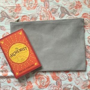 Suede leather Grey carry all clutch bag pouch makeup bag skincare bag school